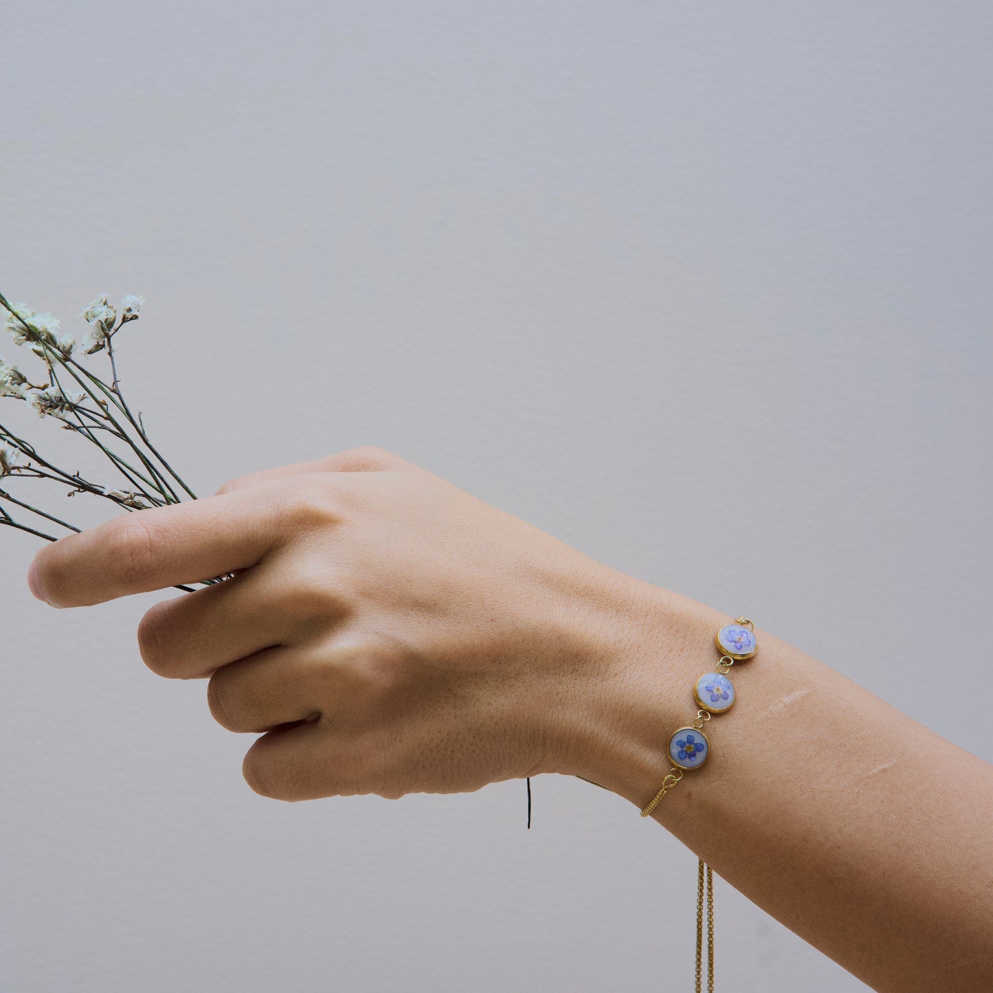 Trio Forget Me Not Bracelet Over White 8mm